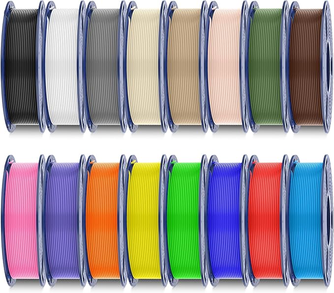 SUNLU PLA Plus Filament 16 Color Bundle Multicolor, 250g Each Spool, PLA+ 3D Printer Filament 1.75mm, Mini Spool, Individually Vacuum Packed, 16 Pack. Total 4KG