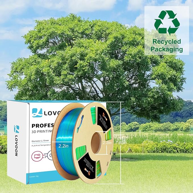 LOVOON PLA 3D Printing Filament 1.75MM Silk tricolors, Color Change by Angle Multicolor pla filaments Fit Most FDM Printers and 3D Pen, Silk Orange/Green/Blue, 1KG(2.2lb)/Spool