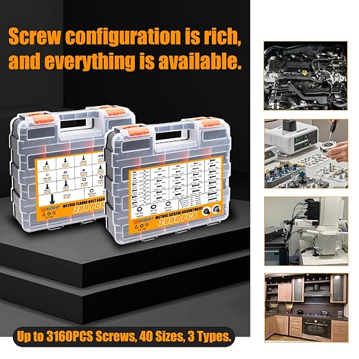 weideer 3160PCS Metric Flange Bolt Assortment,Metric Screw Assortment,12.9 Alloy Hex Socket Head&10.9 Alloy Hex Button Head&10.9 Flange Hex Nuts and Bolts,M2 M3 M4 M5 (4-30mm) M6x1.0 M8x1.25 M10x1.5