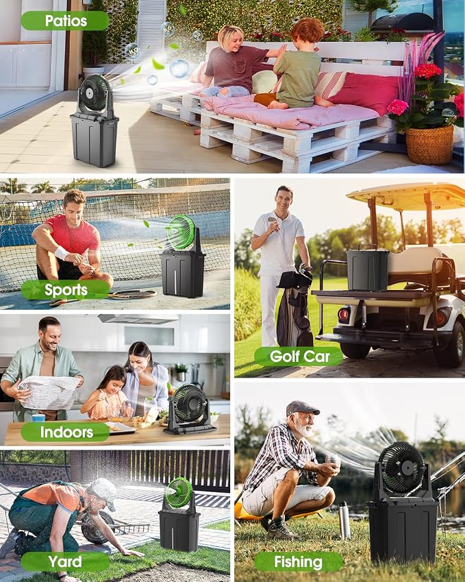 Ausic Portable Misting Fan, 9L 10-inch Outdoor Mist Fans for Outside Patios Cooling, 20000mAh Rechargeable Battery Fan with Water Box, 3 Strong Winds, 3 Spray Mister, Camping/Beach Summer Essentials