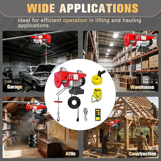 YATOINTO Wireless Electric Hoist, 440lbs Electric Winch with 328 ft Wireless Remote Control, Hoist Single/Double Slings with Emergency Stop, 110V Lift Hoist for Garage Warehouse Factory