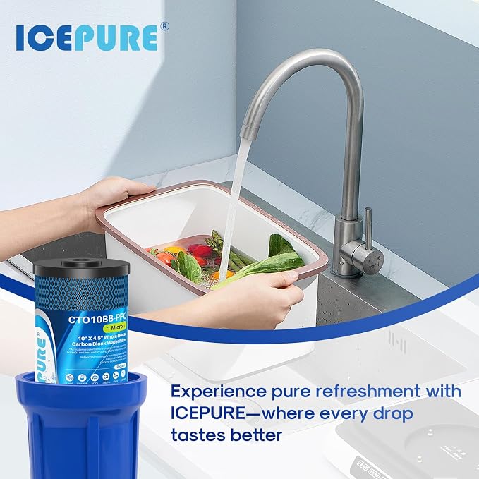 ICEPURE 1 Micron 10" x 4.5" Whole House PFOA/PFOS Carbon Water Filter Cartridge Replacement for Dupont WFHDC8001,EP Series,EPM Series,CB-BB-10, GE FXHTC, GXWH40L, GXWH35F, GNWH38S, CTO10BB, Pack of 2