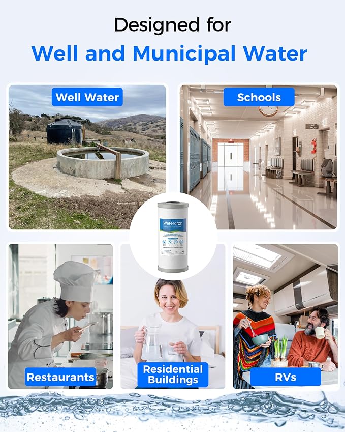 Waterdrop WF10F Whole House Water Filter, Compatible with WHF21-FG, Any 10" x 4.5" System, Reduces Iron and Manganese, 5 Micron, 2 Pack