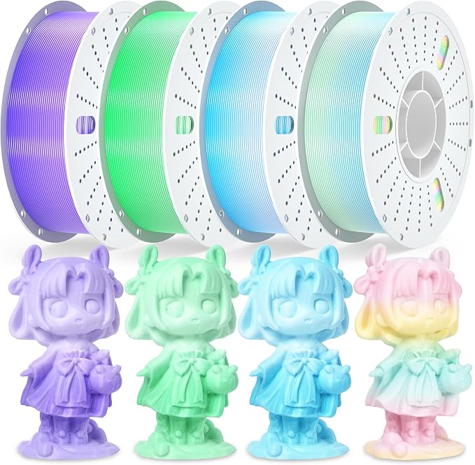 PINBALL PETG Rainbow 3D Printer Filament 4KG, Multicolor PETG Filament 1.75mm, 4kg Pack, Purple+Green +Blue+Red