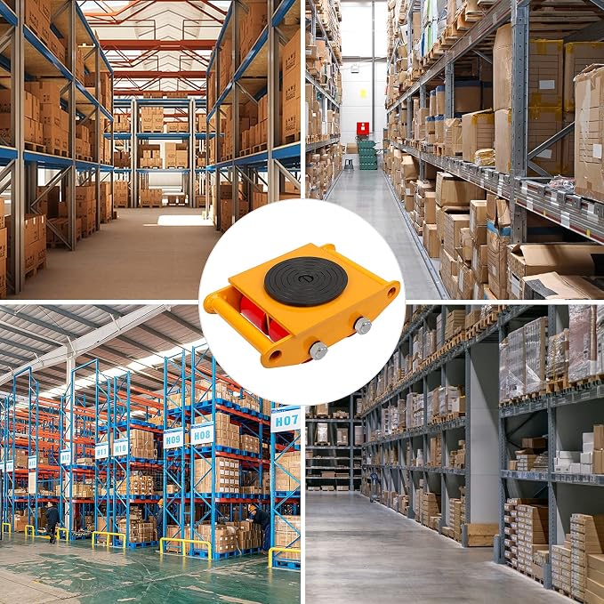 6T Heavy Duty Machine Dolly Skate with 360° Rotation Cap | for Industrial Moving Equipment, Yellow Carbon Steel PU Rollers, 13200lbs, 1pc
