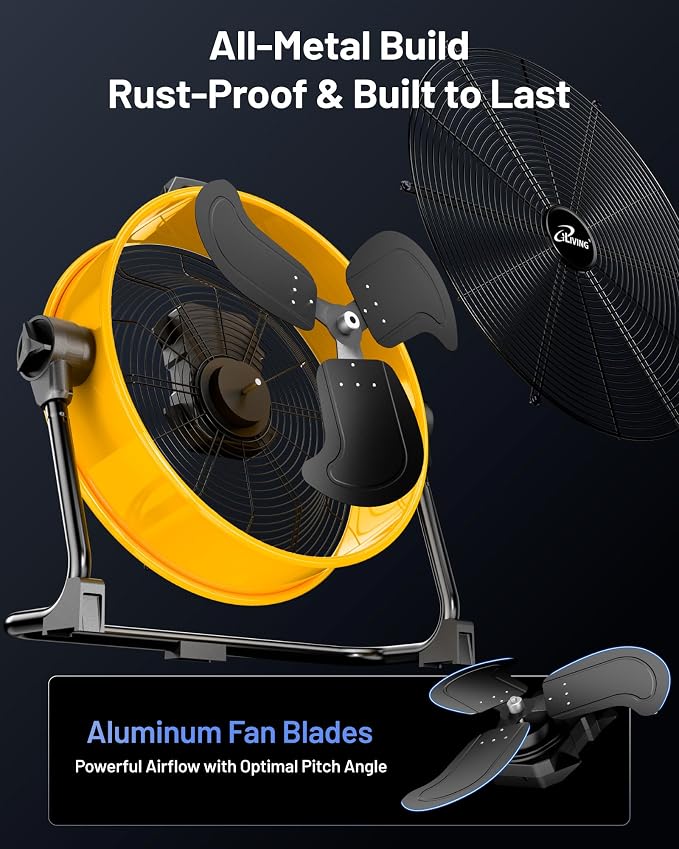 iLIVING 20 Inches 5703 CFM Heavy Duty High Velocity Barrel Floor Drum Fan With DC Brushless Motor,Stepless Speed Adjustment for Workshop, Garage, Commercial or Industrial Environment, UL Safety Listed