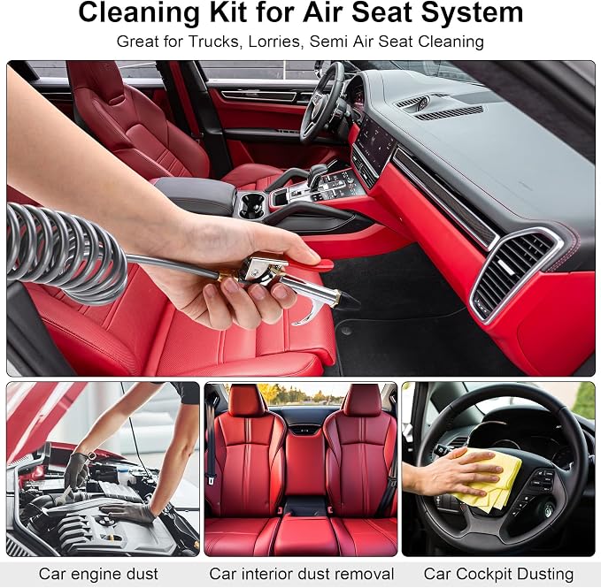 4 Set Air Blow Gun Kit with 11.5 ft Nylon Hose Heavy Duty Truck Air Seat Blow Gun Kit with 2 Interchangeable Nozzle Tips for Semi Truck 1/4 Inch Npt for Tractor Dust Clean(Silver,Gray)