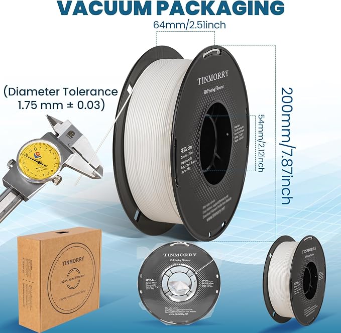 TINMORRY PETG Filament 1.75, Rapid PETG-Eco 3D Printer Filament, Compatible with Most FDM 3D Printers, 1 KG 1 Spool, Ivory White