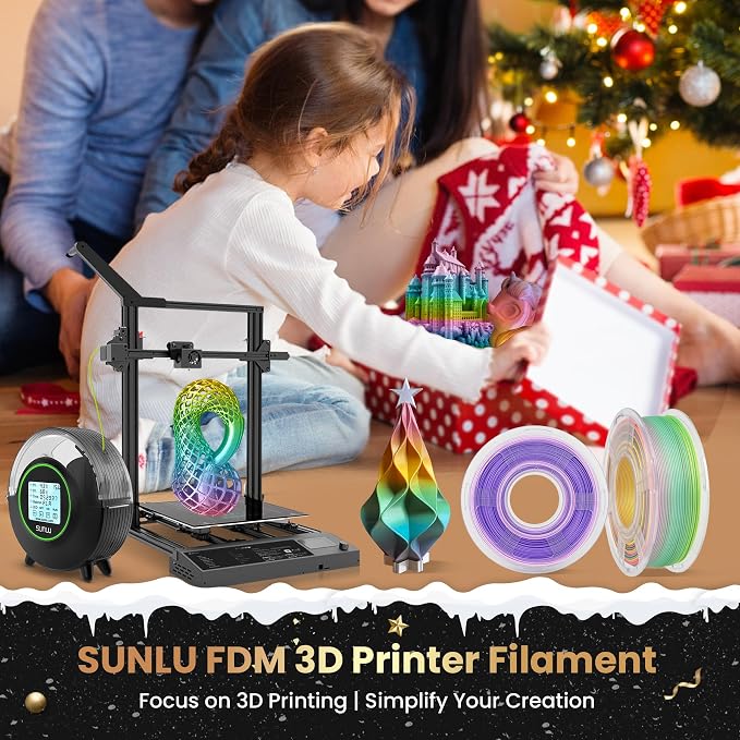 SUNLU Rainbow PLA Filament Bundle 1.75mm, Multicolor 3D Printer Filament, Smooth Color Change, Color Change Each 8 Meters, Suitable for Christmas Decoration, 4kg in Total, 1kg per Spool, 4 Pack