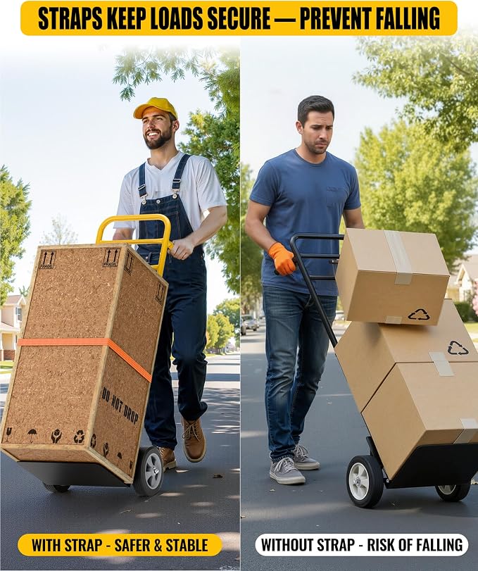 Folding Hand Truck Dolly Cart, 800 lb Capacity, Compact Foldable, Alloy Steel Frame, Adjustable Handle 47.5 to 51.5 Inches, Heavy-Duty 8 Inch Solid Rubber Wheels, for Moving, Warehouse, Home Office