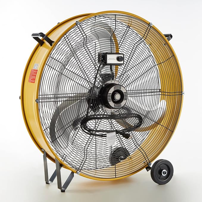 HiCFM 13000 CFM 30 inch Heavy Duty High Velocity Barrel Floor Drum Fan With Powerful 1/3HP Motor, 9ft Cord, 5in Solid Wheels for Workshop, Garage, Commercial or Industrial rooms - UL Safety Listed
