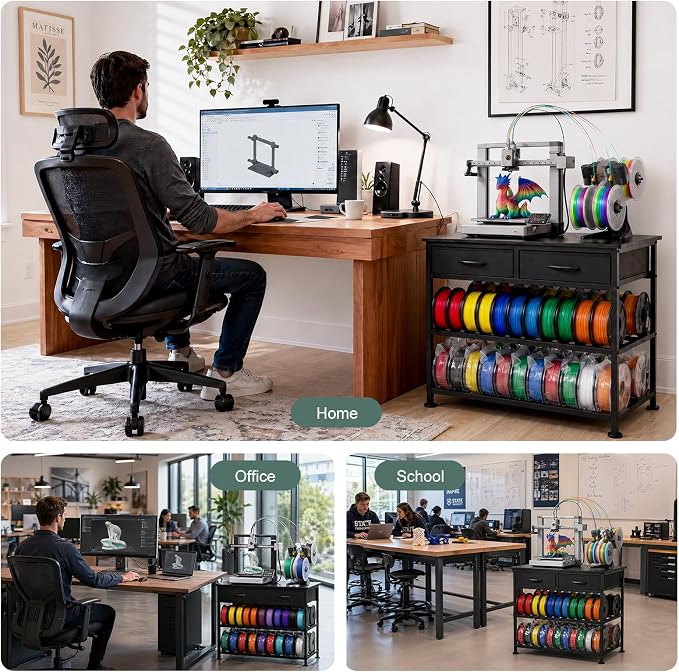 3D Printer Stand with Filament Storage Heavy Duty Metal 3D Printer Table with Fabric Drawer Anti-Vibration Filament Storage Rack for Workshop Studio Office Black