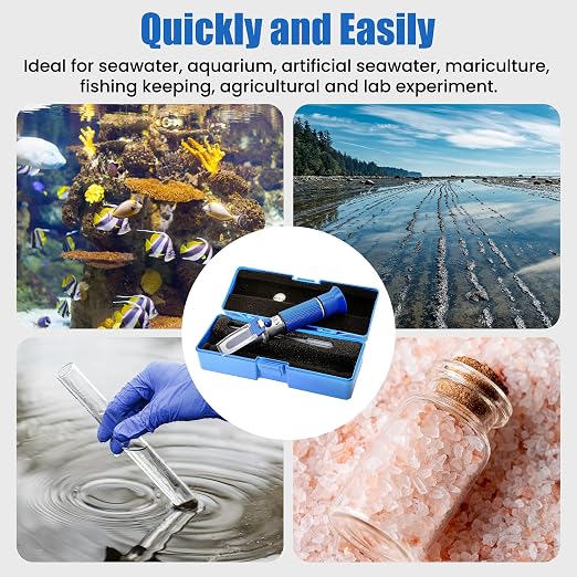 0-10% Salinity Refractometer 1.000-1.070 Specific Gravity Sea Water Tester with ATC Hand Held Refractometer for Saltwater Aquarium, Marine Monitoring (Made of Copper Not Cheap Aluminum)