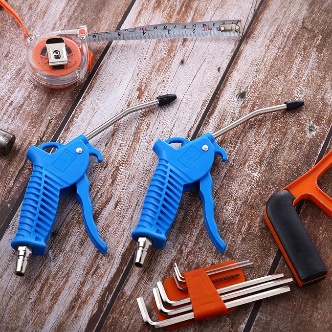 Gisafai 8 Pcs Air Nozzle Blower Gun Blue Air Blow Gun with Rubber Tip High Flow Air Blower Gun for Compressor Air Blow Tools for Home Car Garage Store Industrial Clean Detail