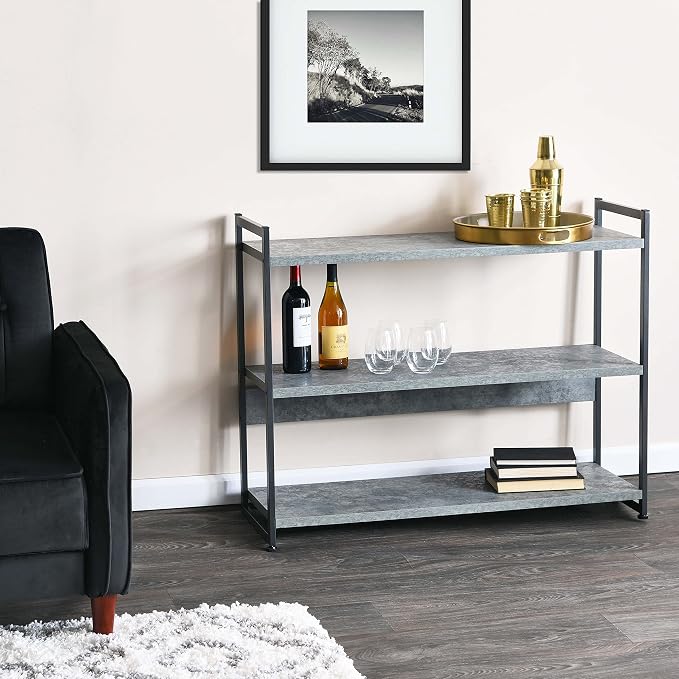 Household Essentials Slate Concrete & Iron Three-Tier Bookshelf