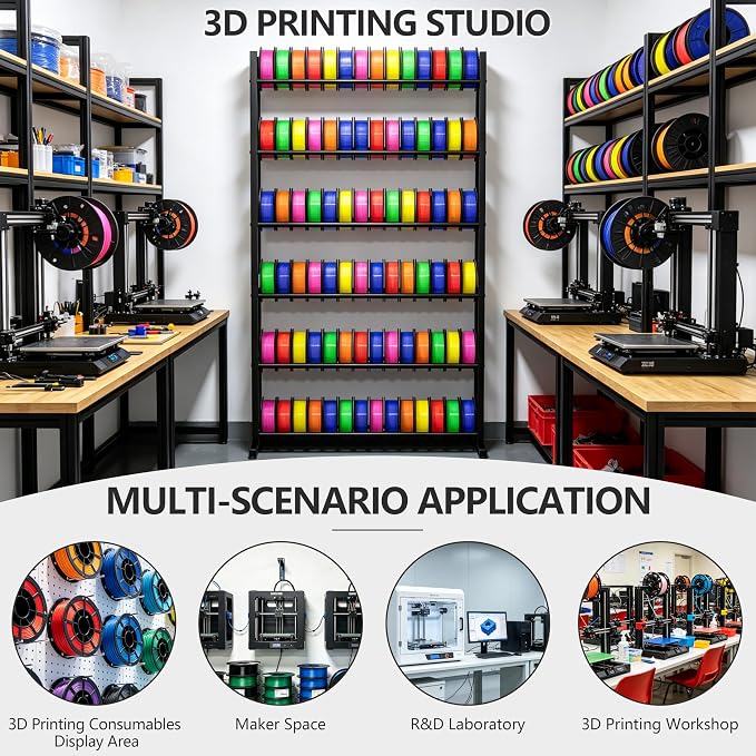Piskyet 7-Tier Heavy Duty 3D Printer Filament Storage Rack, Large Capacity Spool Holder Shelves for 3D Printing Filaments, Perfect for Home Studio, Office, Workshop & 3D Printing Business (Shelf Only)