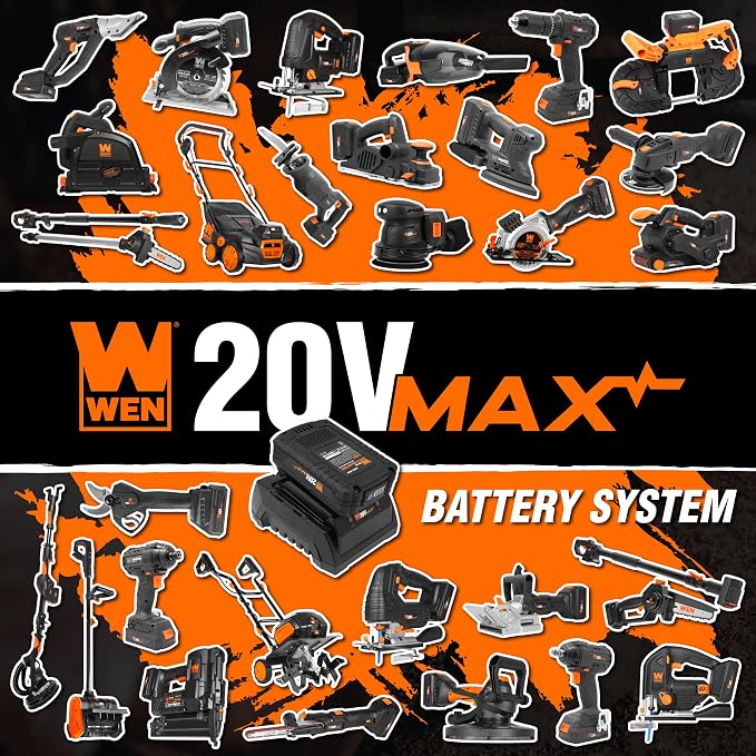 WEN Cordless Drywall Sander, Brushless with Variable Speed, 20V Max 5.0 Ah Battery and Charger (20409)