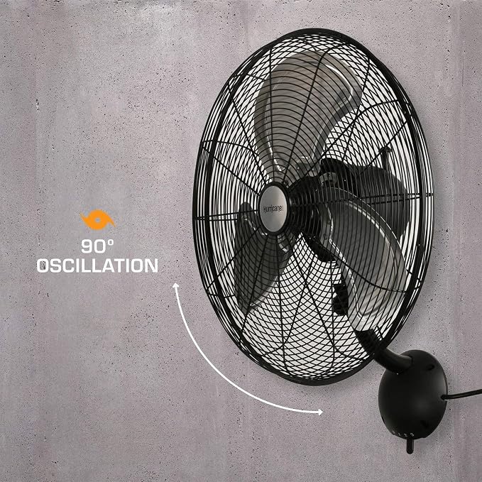 Hurricane Pro High Velocity Oscillating Metal Wall Mount Fan w/ 3 Speeds, Black, 20" - Corded Electric Air Cooling Unit w/ Powerful 4500 CFM Airflow for Home, Garage, Gym, Workshop & Greenhouse