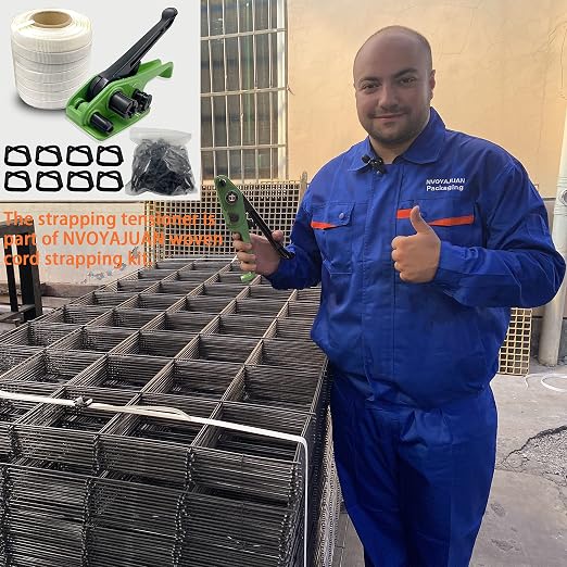 Heavy Duty 2500Lbs Break Strength 3/4" x 330’ Woven Cord Banding Strapping Kit, Woven Cord Tensioner, 100 pcs Galvanized Wire Buckles and Woven Cord Roll