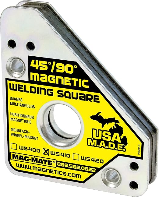 MAG-MATE WS410 Standard Magnetic Welding Square, Mid-Size, Fuzz Iron Reduction Covers, Durable Magnets, 45° and 90° Angles, Large Finger Hole, 75 lbs. Holding Capacity