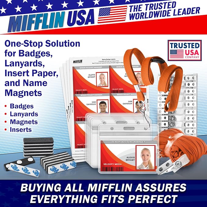 MIFFLIN-USA Flat Breakaway Safety Lanyard for ID Badges (Orange, 36 Inch, 100 Pack), Soft Woven Neck Line