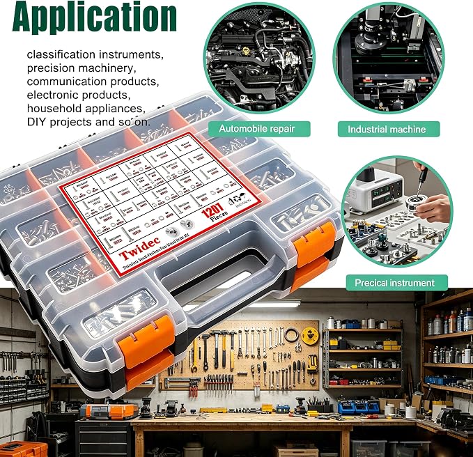 Twidec/2002PCS 304 Stainless Steel Hardware Assortment Kit,Metric & SAE Machine Screw Kit,Nuts And Bolts Assortment,Phillips Pan Head & Flat Head Screws And Washers with Double Sided Organizer Box