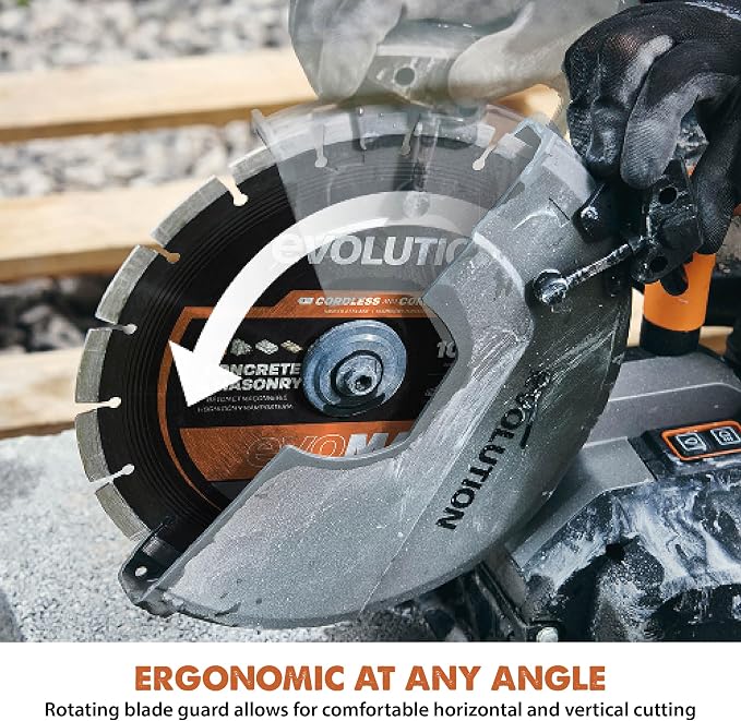 Evolution R10DCT-Li Cordless 10" Concrete Saw | Includes 2x 5Ah Batteries, Dual-Port Charger & EVOMAX Diamond Blade | 4" Cut Depth | Auto Water Dust Suppression | 40V Brushless | Heavy-Duty Cutting
