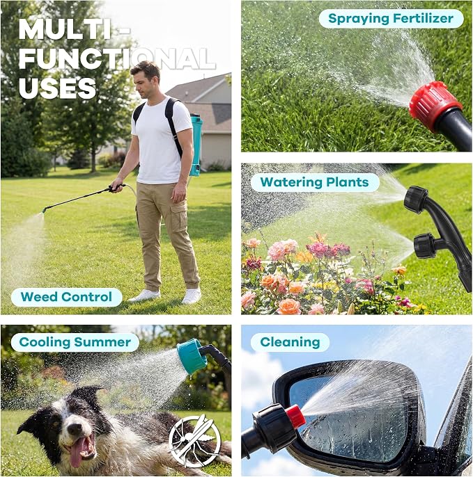 2.64 Gallon Battery Powered Backpack Sprayer, 0-65 PSI Adjustable Pressure, Electric Sprayer with 5 Nozzles and 1 Wands, 18V 2Ah Battery, Wide Mouth Lid for Weeding, Spraying
