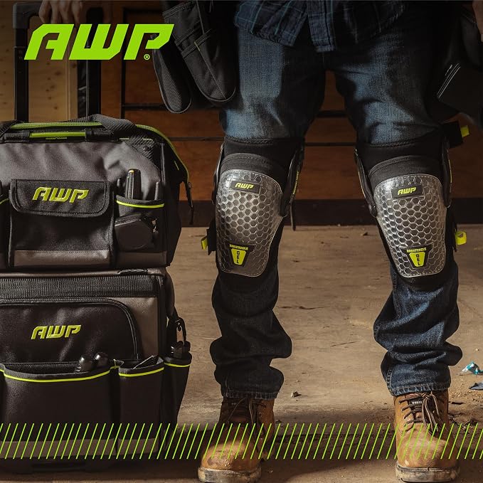 AWP Gel Pro Comfort Hinge Knee Pads | Dual Gel/Foam Padding + Comfort Hinge Design | Non-Marring Cap, Breathable Straps | Jobsite Knee Protection for Flooring, Construction & Landscaping