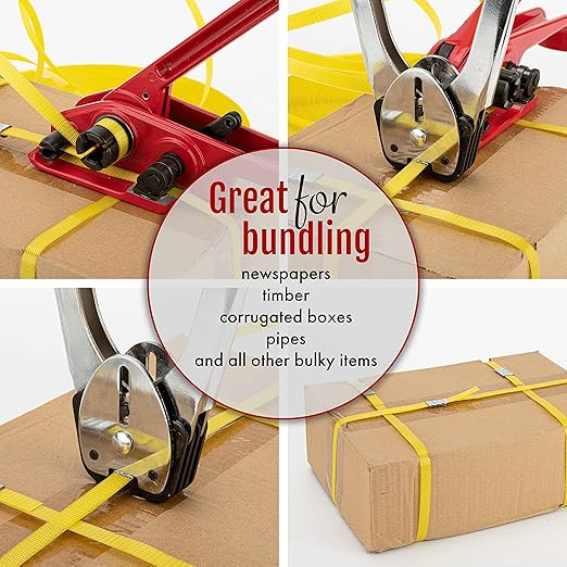Heavy Duty Packaging Banding Strapping Kit - Upgraded Poly Strapping Tensioner Tool Set with 3280' Length PP Packagng Strapping Banding,100 Metal Seals
