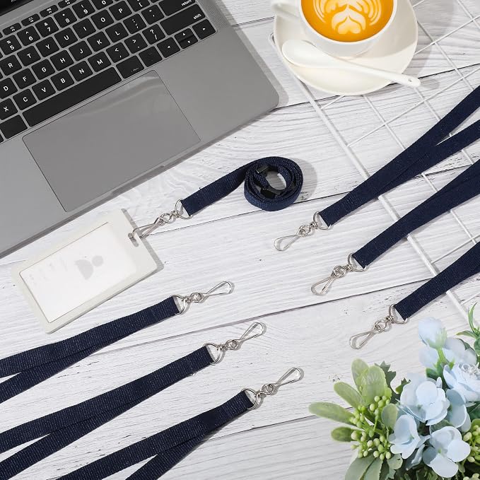 Patelai 120 Pcs Breakaway Lanyards with J Hook Bulk Flat for ID Badges Neck Badge Lanyards Card Name tag Holder Neck Straps (Navy Blue)