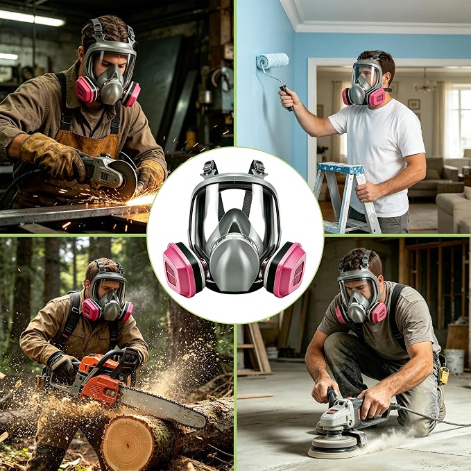 Gas Mask Full Face Respirator Mask with Filters Reusable Paint Mask Dust Mask for Painting Sanding Spraying Welding