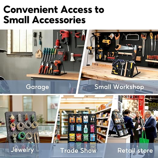 4 Pack Pegboard Display Stand, Sturdy Anti-tip Design,Small Peg Board Tabletop with 48 Hooks, Adjustable Metal Peg Board for Vendor Display, Craft Show, Jewelry Display 16''X12'' – Black