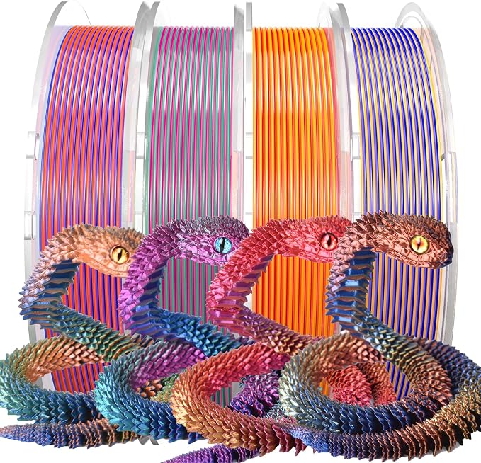 PINBALL Silk Tricolor PLA 3D Printer Filament 1.75mm Shiny Multi-Color Change by Angle Filament 3D Printing PLA Filament Dimensional Accuracy +/- 0.02mm 250g*4