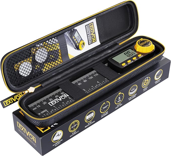 LEXIVON Aluminum Digital Angle Finder Gauge, 7-inch/180mm Multi-Purpose Protractor, Includes XL Display and Rugged Zippered Pouch (LX-DAF7)