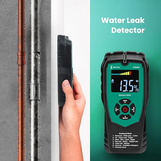 ERICKHILL Pinless Moisture Meter for Walls and Wood, Non-Destructive Dampness Tester for Drywall, Masonry and Building Materials, 3-Color Indicator, Audible Alarm, Detects up to 2 Inches Deep