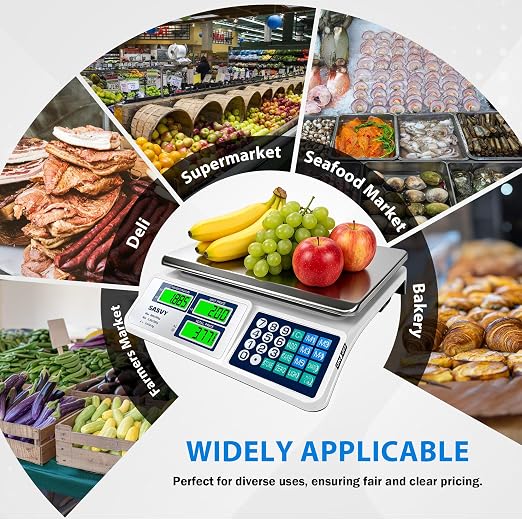 Price Computing Scale 88lb/40kg Commercial Food Scale with Change Function, Dual LCD Displays, Rechargeable Battery for Farmers Markets, Deli, Meat, Produce, Retail