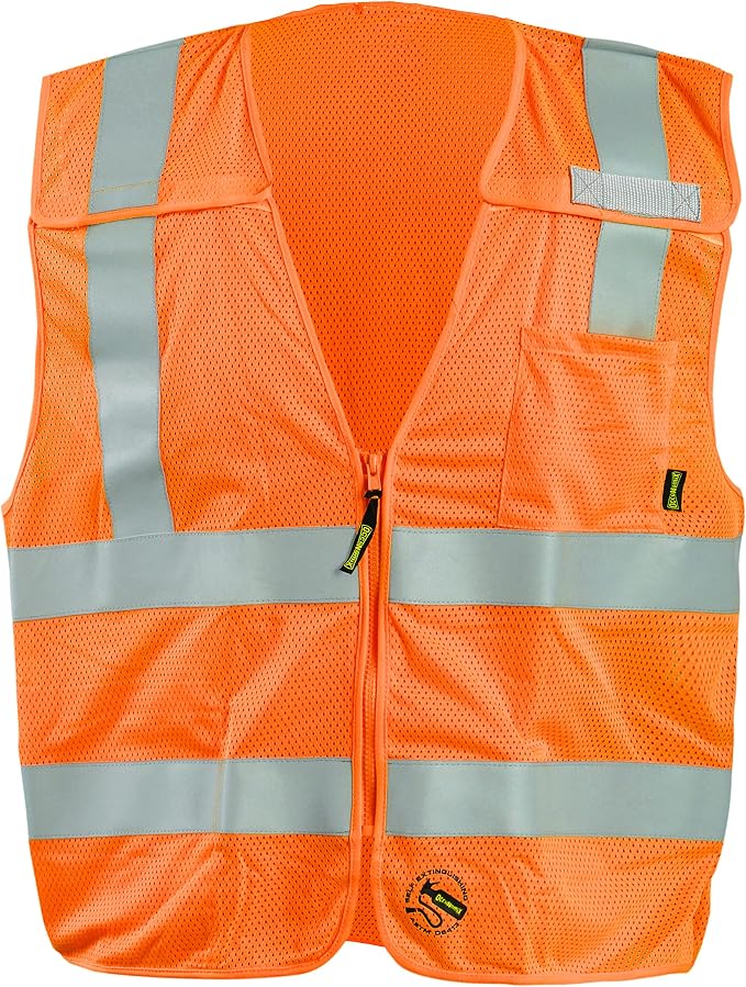 OccuNomix TSE-IMBZ-O3X Self Extinguishing 5 Point Break-Away Mesh Vest with Quick Release Zipper, 2 Pockets, Class 2, 100% ANSI Polyester, 3X-Large, Orange (High Visibility)