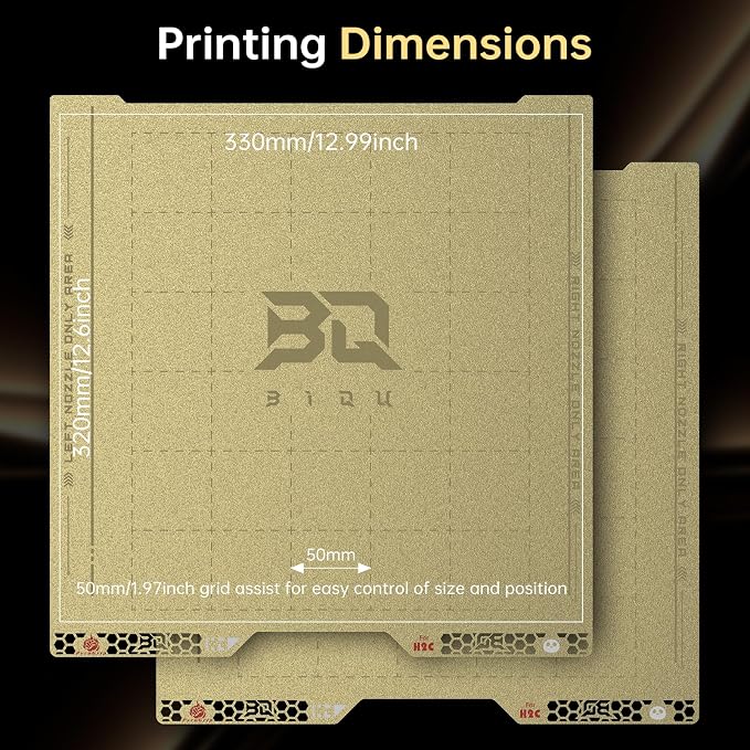 BIQU PyroGrip Double Side Textured PEI Compatible with Bambu-Lab H2C 3D Printer 355x346mm PEI Spring Steel Build Plate Flexible Sheet Print Bed Removable Surface Platform