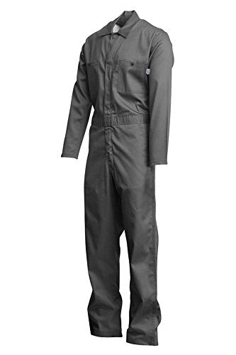 Lapco FR CVEFR7GY-XL RG Flame Resistant Economy Coveralls, 100% Cotton Twill with Moisture Management, HRC 2, NFPA 70E, 7 oz, X-Large Regular, Gray
