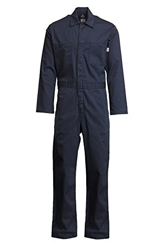 Lapco FR CVEFR7NY-LAR TL Flame Resistant Economy Coveralls, 100% Cotton Twill with Moisture Management, HRC 2, NFPA 70E, 7 oz, Large Tall, Navy