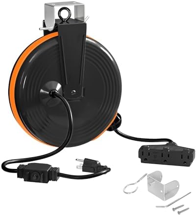 24W LED Work Light and 30 Ft Retractable Extension Cord Reel Bundle, for Garage, Workshop, Car Repair Scene Y05WL06-B30ACR06
