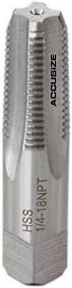 Accusize Industrial Tools NPT-14 H.S.S. Taper Pipe Tap, ¼ in-18, 4 Flutes | 1/4"-18, 4 Flutes, 2-7/16" OAL, HSS Taper Pipe Tap - NPT