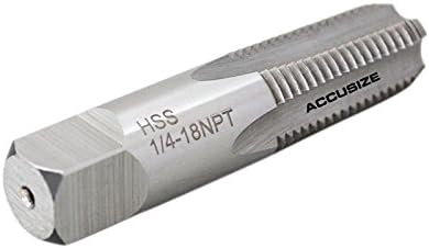 Accusize Industrial Tools NPT-14 H.S.S. Taper Pipe Tap, ¼ in-18, 4 Flutes | 1/4"-18, 4 Flutes, 2-7/16" OAL, HSS Taper Pipe Tap - NPT