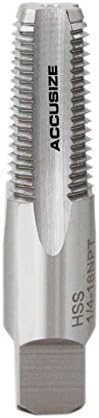 Accusize Industrial Tools NPT-14 H.S.S. Taper Pipe Tap, ¼ in-18, 4 Flutes | 1/4"-18, 4 Flutes, 2-7/16" OAL, HSS Taper Pipe Tap - NPT