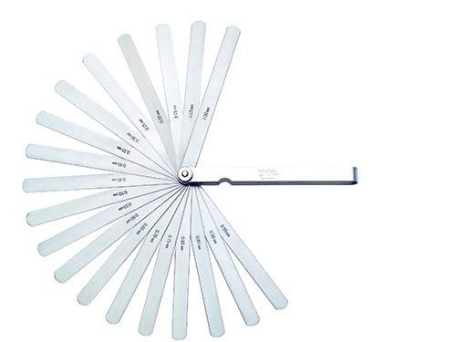 Mitutoyo 184-307S Thickness Feeler Gage Set, 0.03-0.5 mm Range, 13 Straight Leaves, 100 mm Length, 13 mm Width, Marked Thickness, Knurled Locking Nut, Steel Protective Case | 13 Straight Leaves, 100 mm Length, 13 mm Width, Marked Thickness, Knurled Loc...
