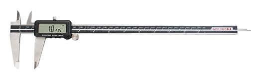 Accusize Industrial Tools Digital Caliper, 12 in/300 mm, 1110-0838 | 300 mm/12 in Range, 0.01 mm/0.0005 in/1/128 in Resolution, ±0.04 mm Accuracy, Metric/Inch/Fractional, Full Screen LCD