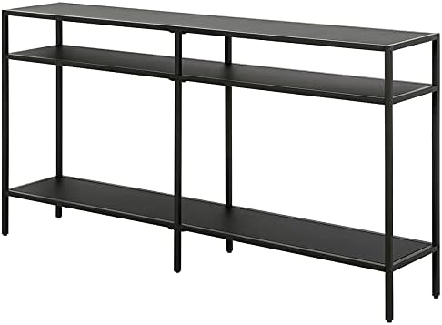 Henn&Hart 55" Wide Rectangular Console Table with Metal Shelves in Blackened Bronze, Entryway Table, Accent Table for Living Room, Hallway | Industrial-style with open metal shelving and durable metal construction for entryways, living rooms, hallways,...