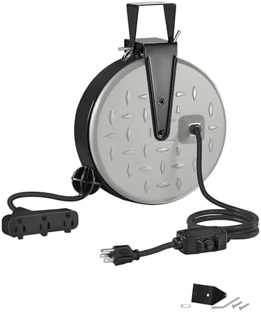 18W LED Work Light and 30 Ft Retractable Extension Cord Reel Bundle, for Garage, Workshop, Car Repair Scene, ETL Listed J04WL06-S30CR06