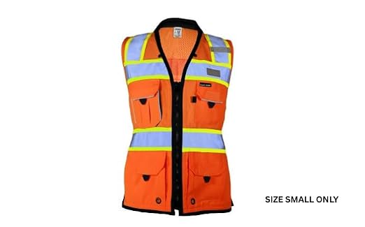 Kishigo Women's High Visibility Reflective Premium Black Series Heavy Duty Surveyors Vest S5021, Zipper Closure, Polyester, ANSI 107 Type R/Class 2, Multiple Pockets for Tools (Lime/Black, 2X)